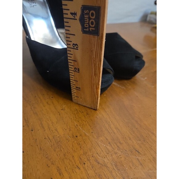 Michael Michael Kors Black Suede Heels Pumps Size 8.5 Peep Toe Platform Shoes - Picture 7 of 8